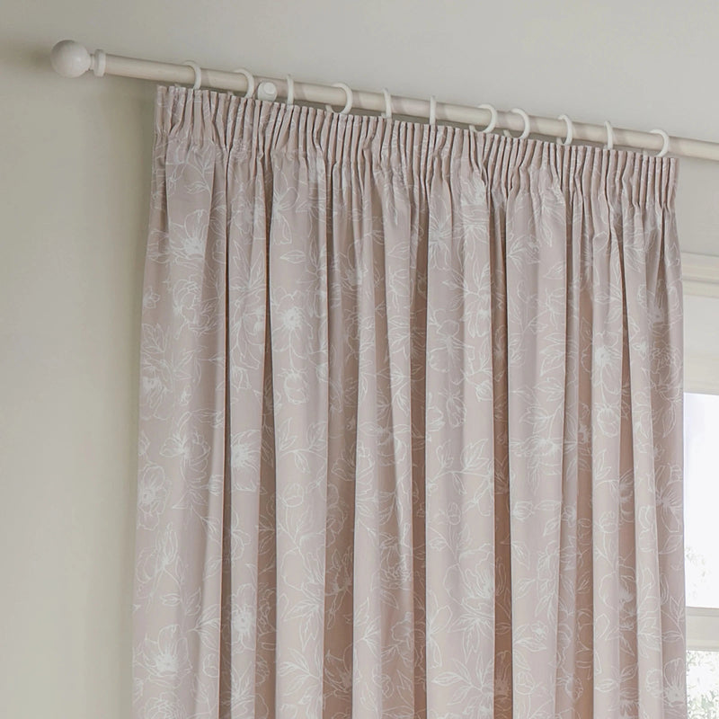 Bella Floral 100% Cotton Lined Eyelet or Pencil Pleat Curtains Natural by Wylder