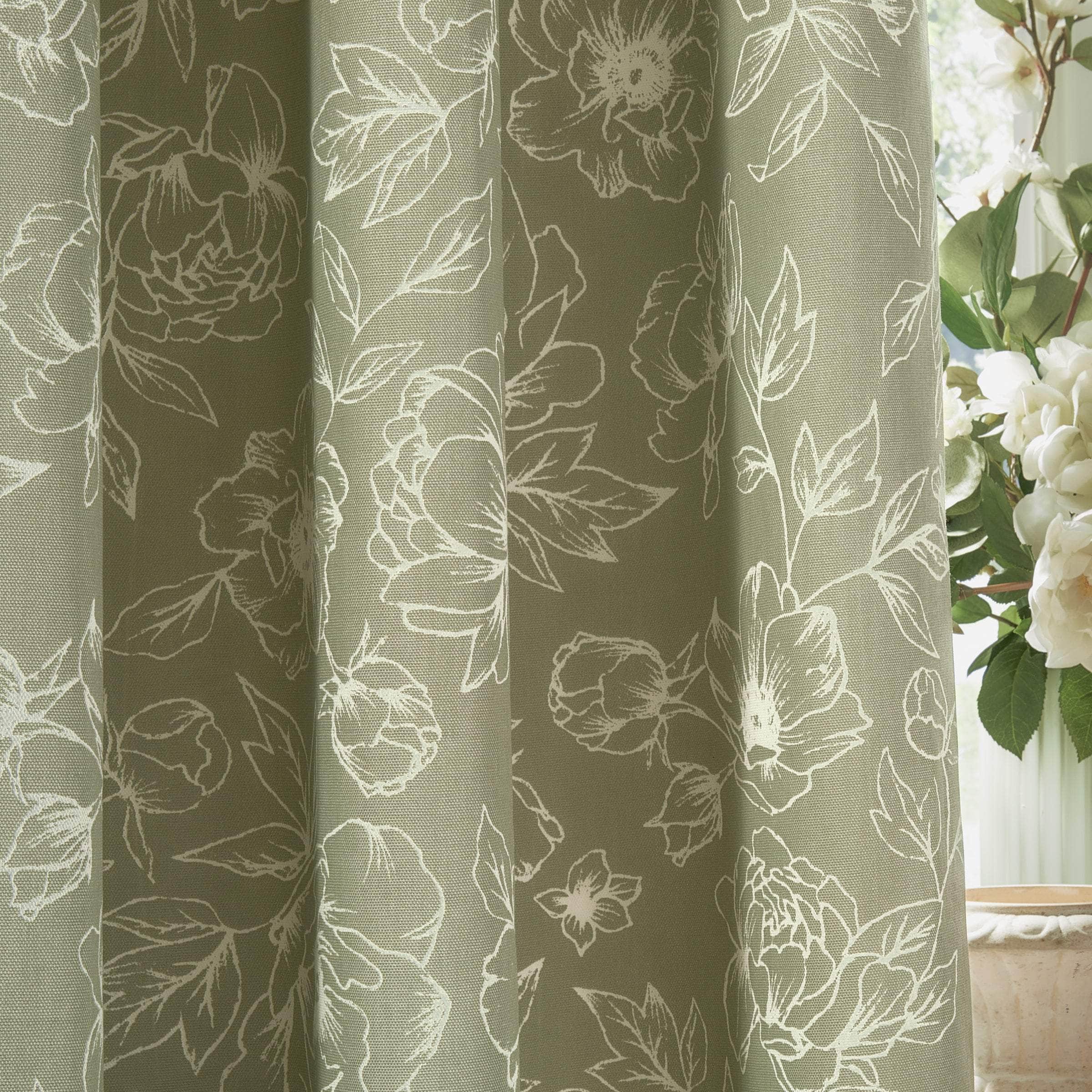 Wylder (Riva Home) Curtains Bella Floral 100% Cotton Lined Eyelet or Pencil Pleat Curtains Sage by Wylder