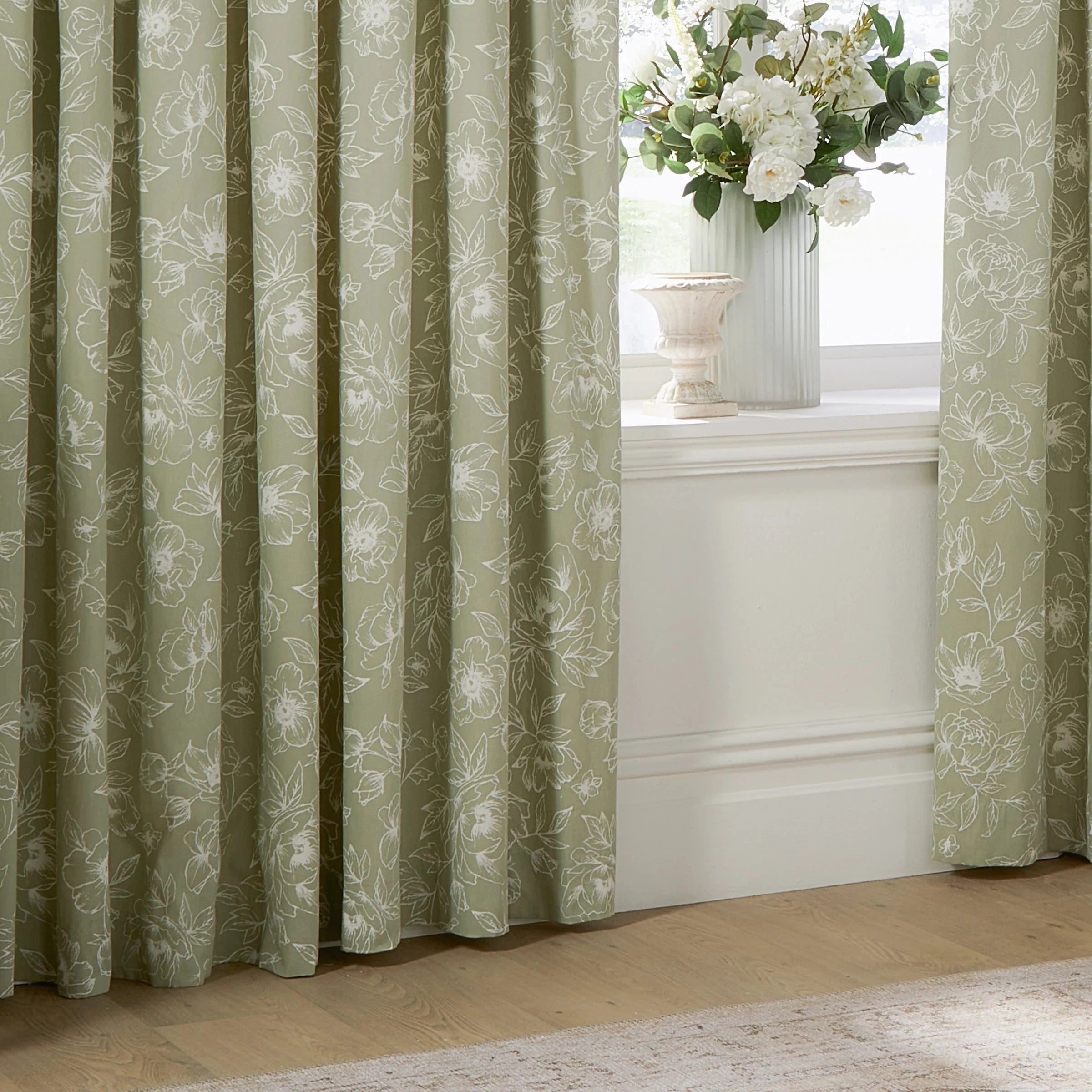 Wylder (Riva Home) Curtains Bella Floral 100% Cotton Lined Eyelet or Pencil Pleat Curtains Sage by Wylder