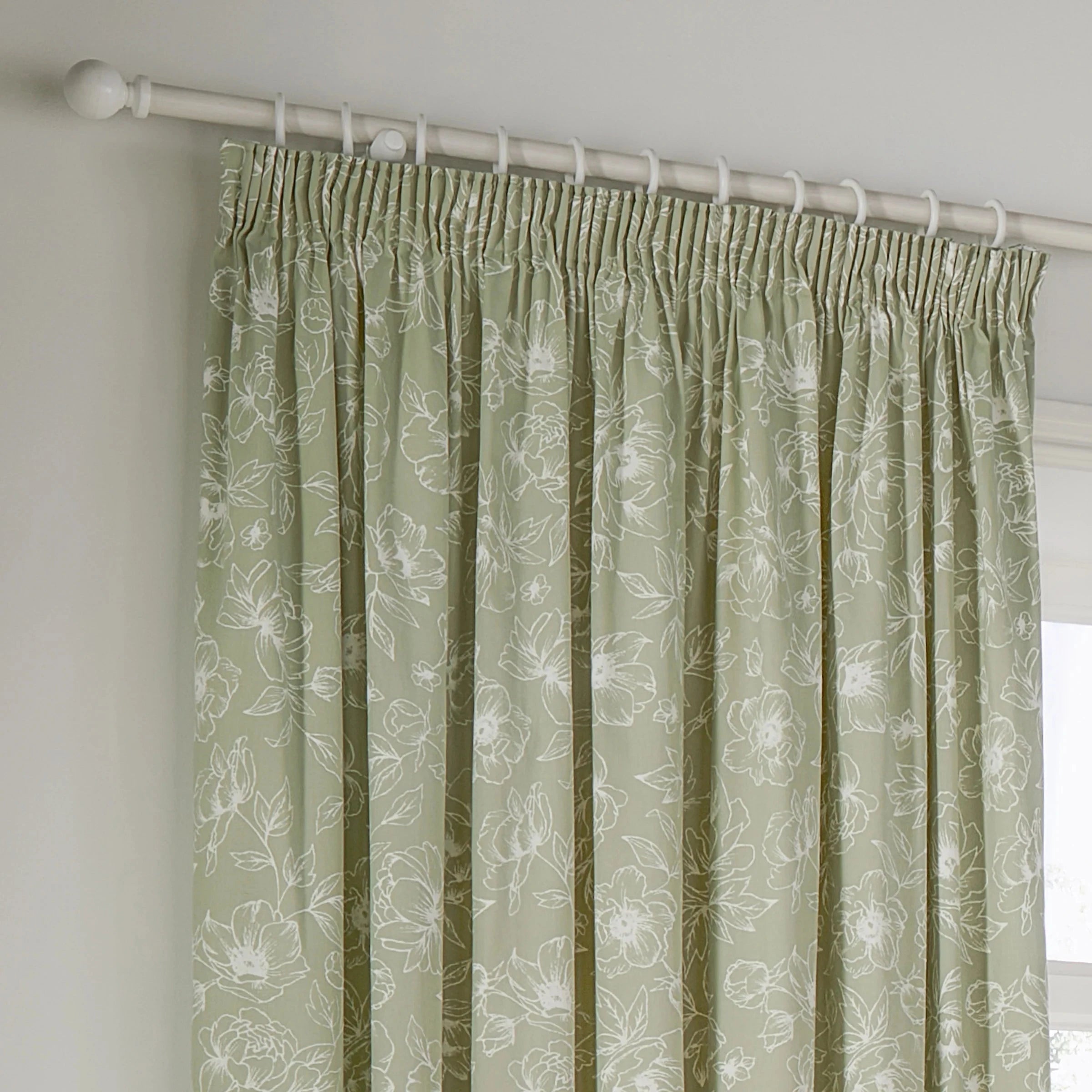 Wylder (Riva Home) Curtains Bella Floral 100% Cotton Lined Eyelet or Pencil Pleat Curtains Sage by Wylder