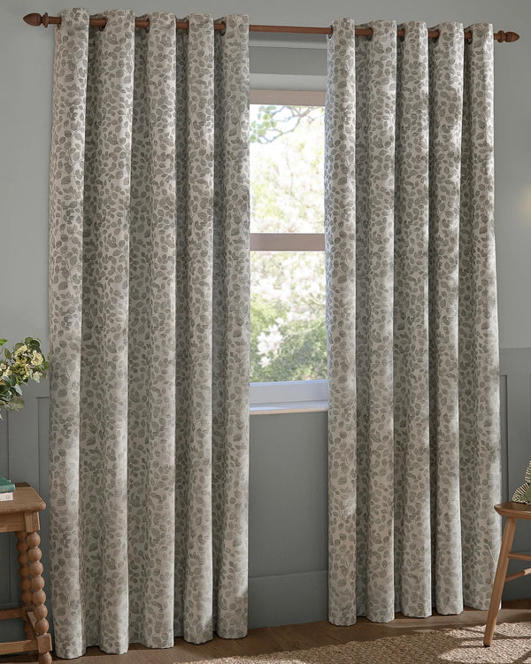 Grace Leaf Jacquard Fully Lined Eyelet or Pencil Pleat Curtains Grey by Wylder