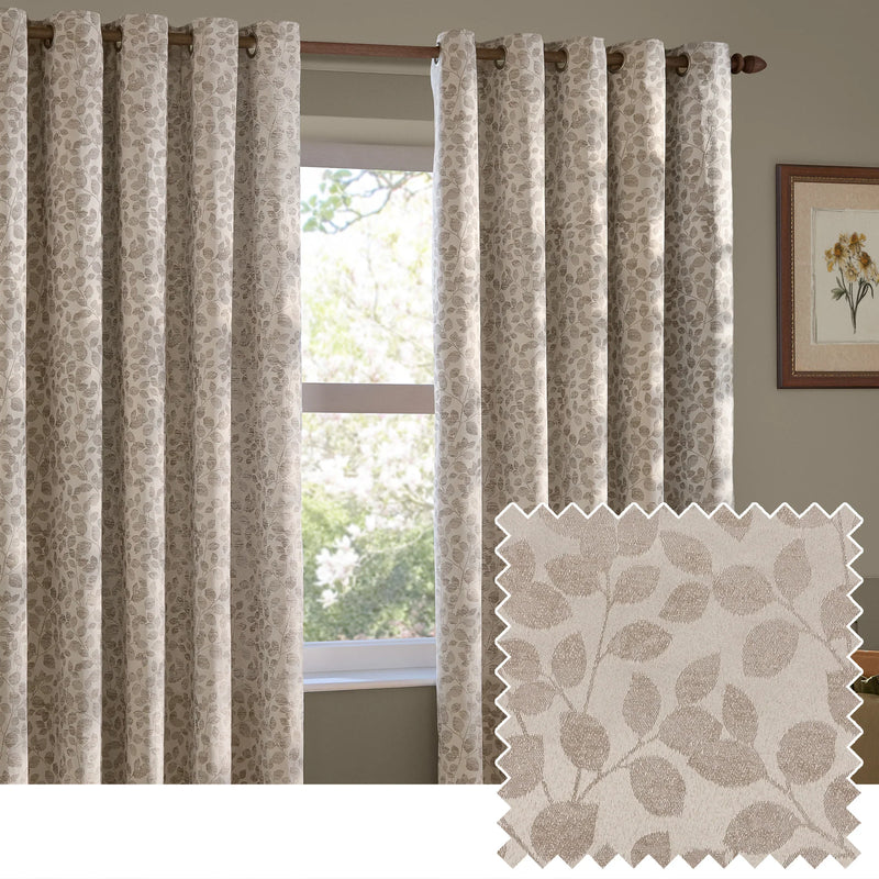 Grace Leaf Jacquard Fully Lined Eyelet or Pencil Pleat Curtains Natural by Wylder