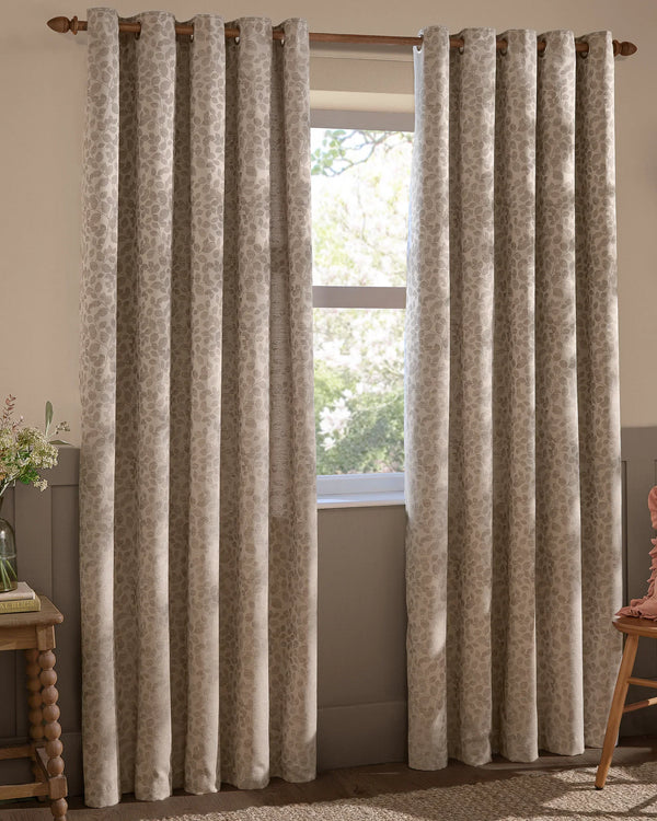 Grace Leaf Jacquard Fully Lined Eyelet or Pencil Pleat Curtains Taupe by Wylder