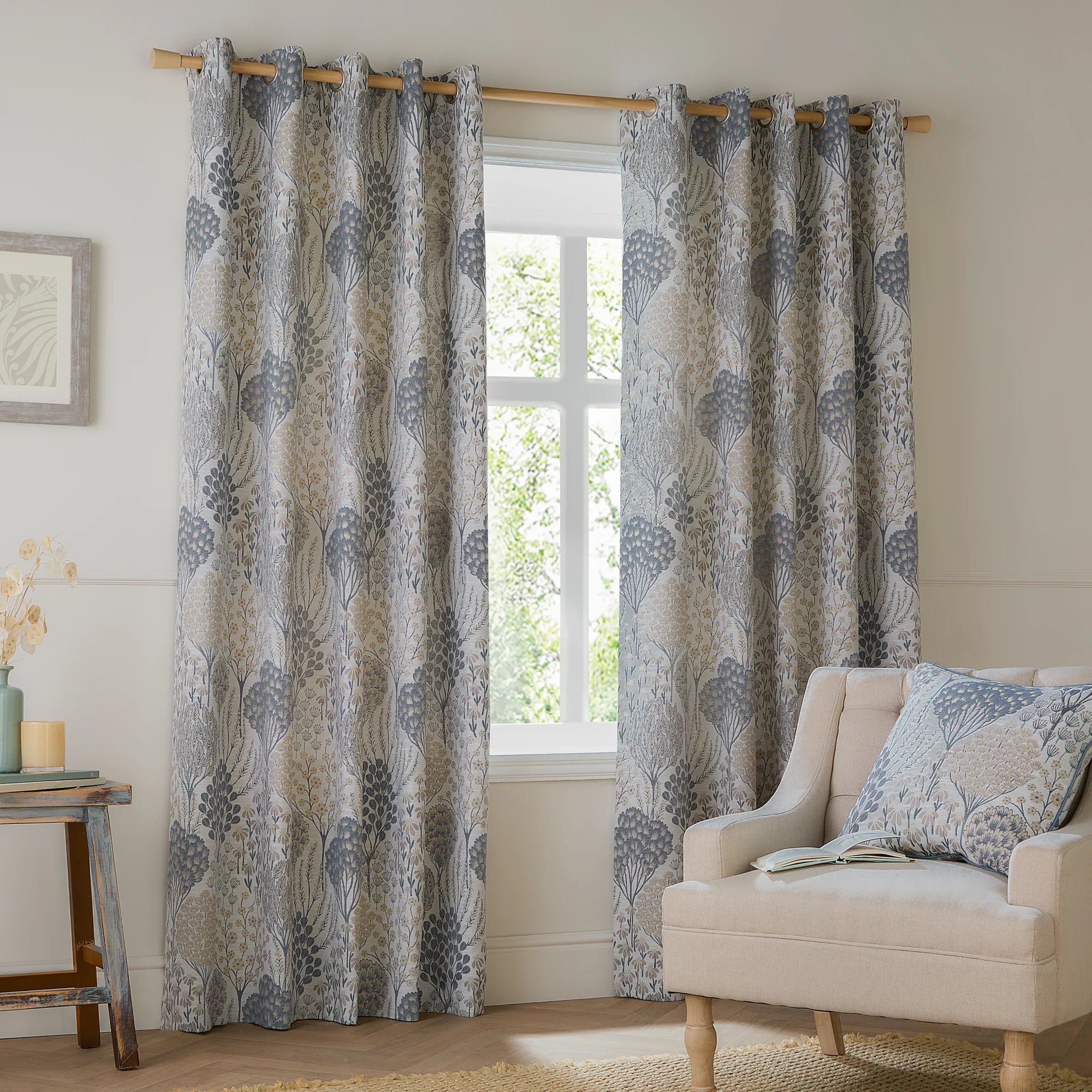 Wylder (Riva Home) Curtains Eyelet / 66in x 72in (168cm x 183cm) / Wedgewood OPHELIA FULLY LINED JACQUARD FLORAL CURTAINS  by Wylder
