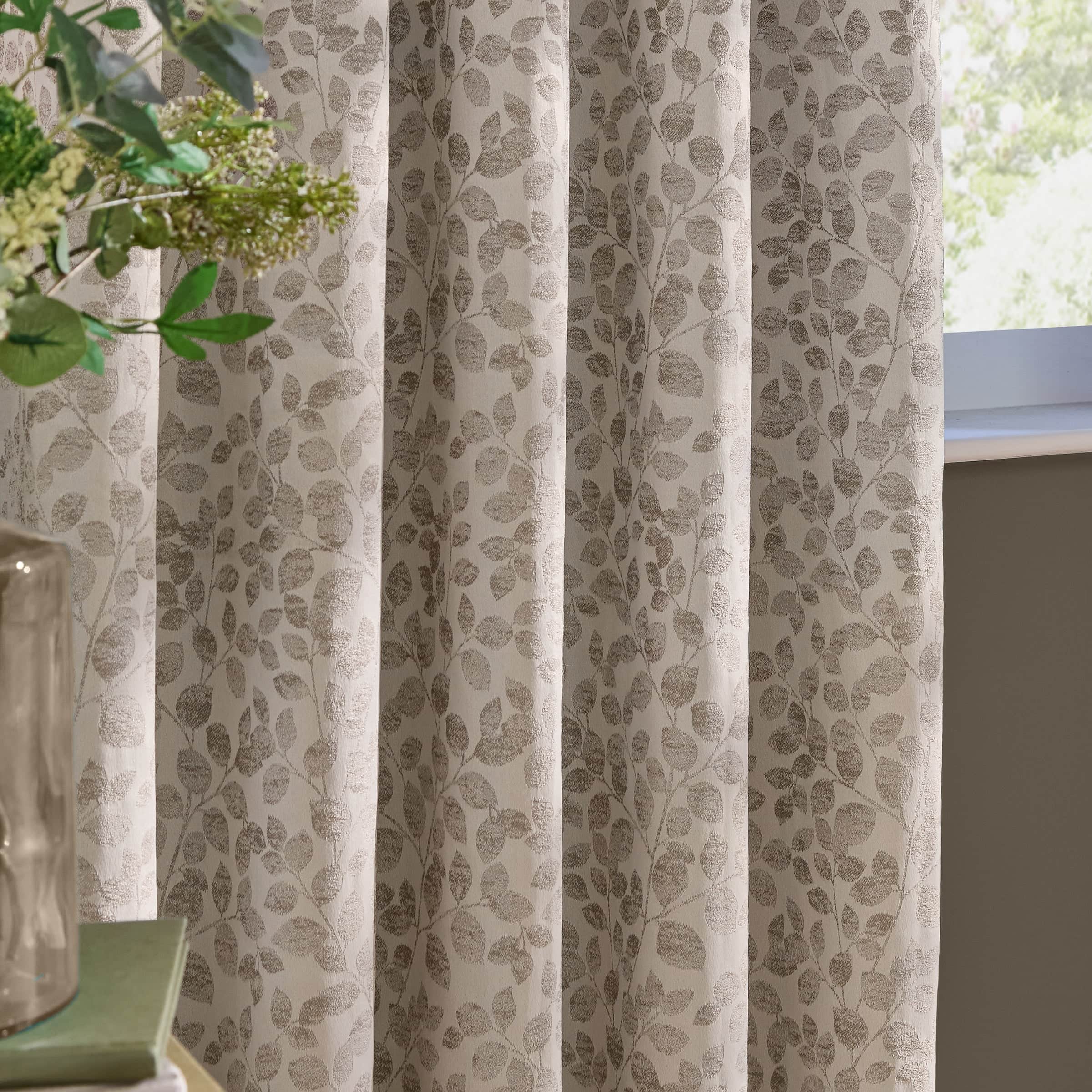 Wylder (Riva Home) Curtains Grace Leaf Jacquard Fully Lined Eyelet or Pencil Pleat Curtains Natural by Wylder