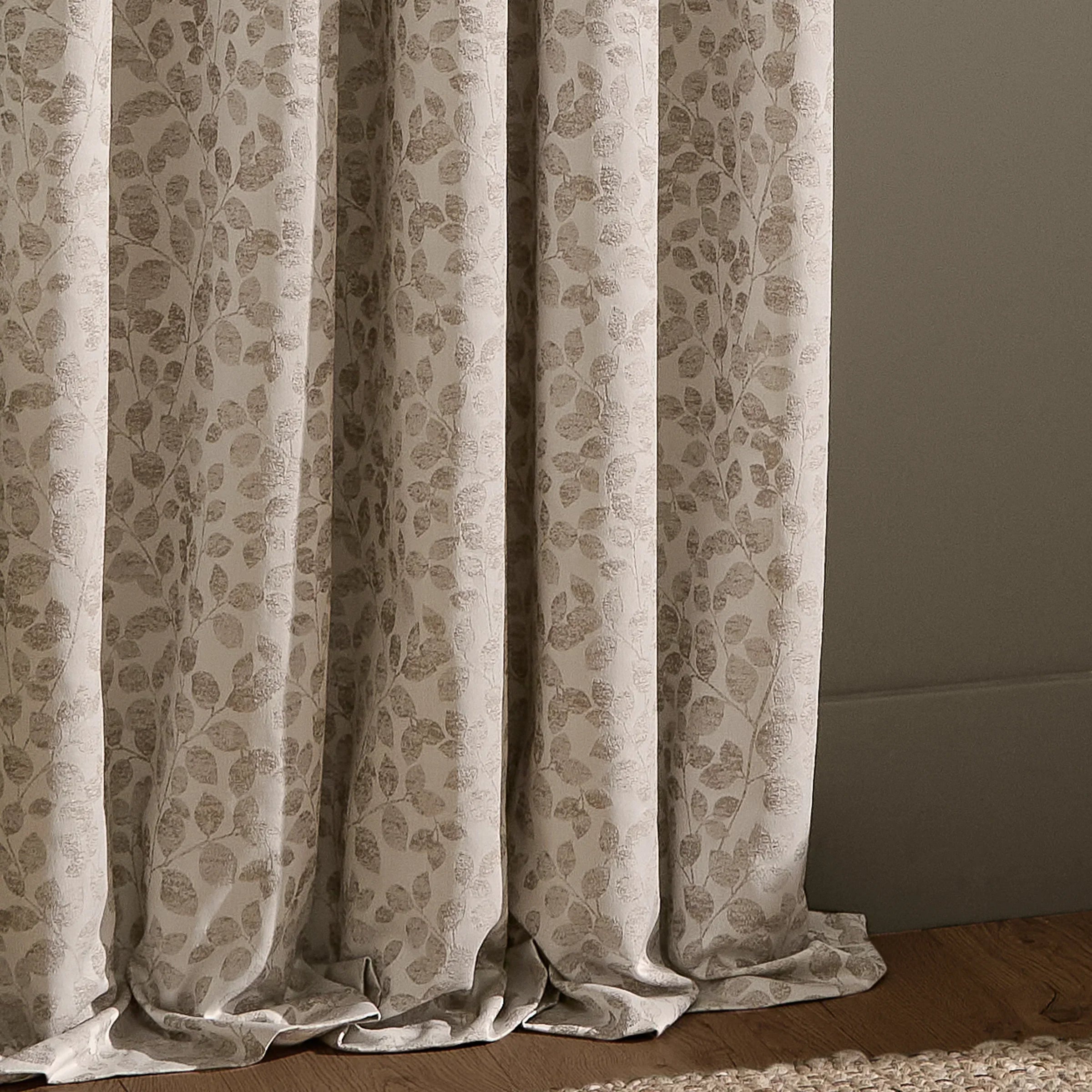 Wylder (Riva Home) Curtains Grace Leaf Jacquard Fully Lined Eyelet or Pencil Pleat Curtains Natural by Wylder