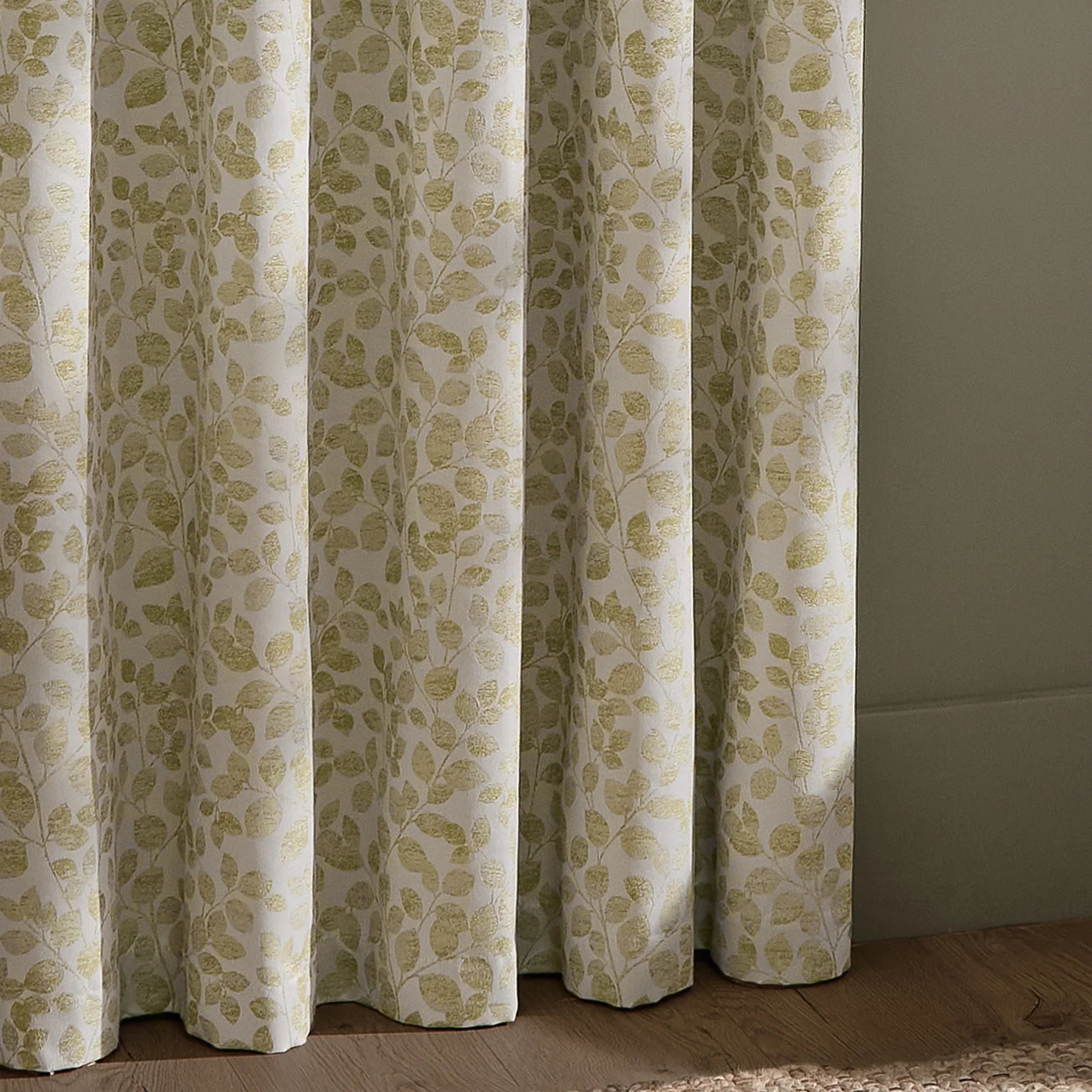 Wylder (Riva Home) Curtains Grace Leaf Jacquard Fully Lined Eyelet or Pencil Pleat Curtains Sage by Wylder