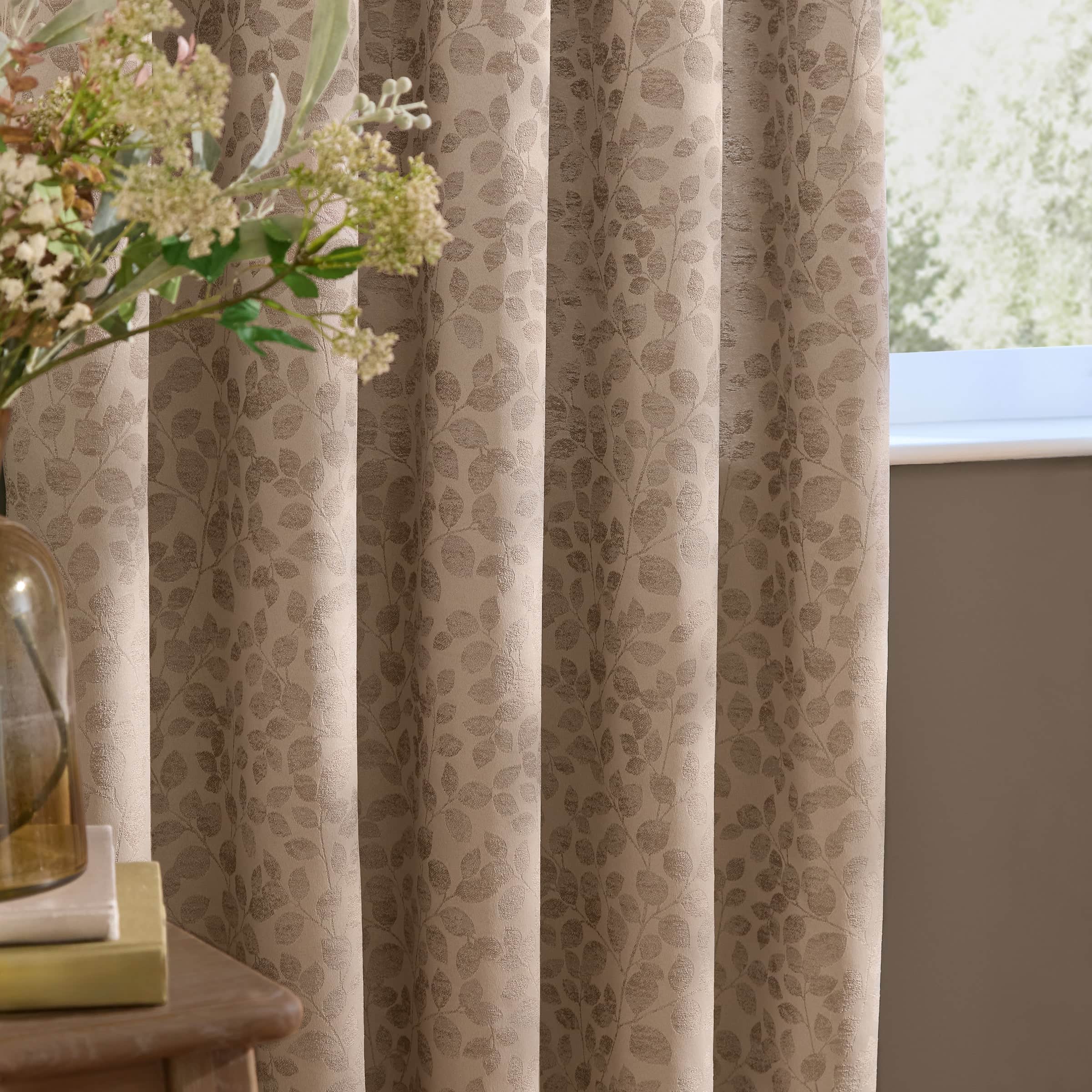 Wylder (Riva Home) Curtains Grace Leaf Jacquard Fully Lined Eyelet or Pencil Pleat Curtains Taupe by Wylder