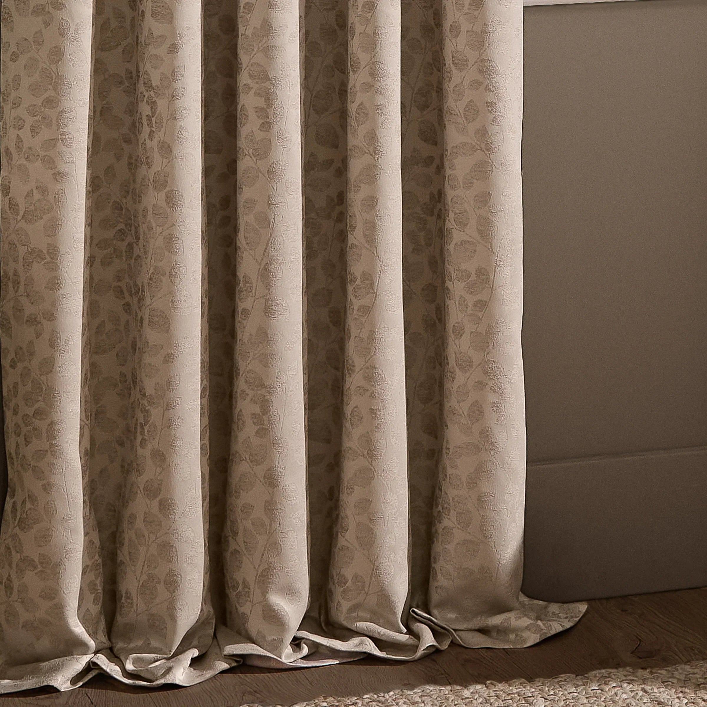 Wylder (Riva Home) Curtains Grace Leaf Jacquard Fully Lined Eyelet or Pencil Pleat Curtains Taupe by Wylder