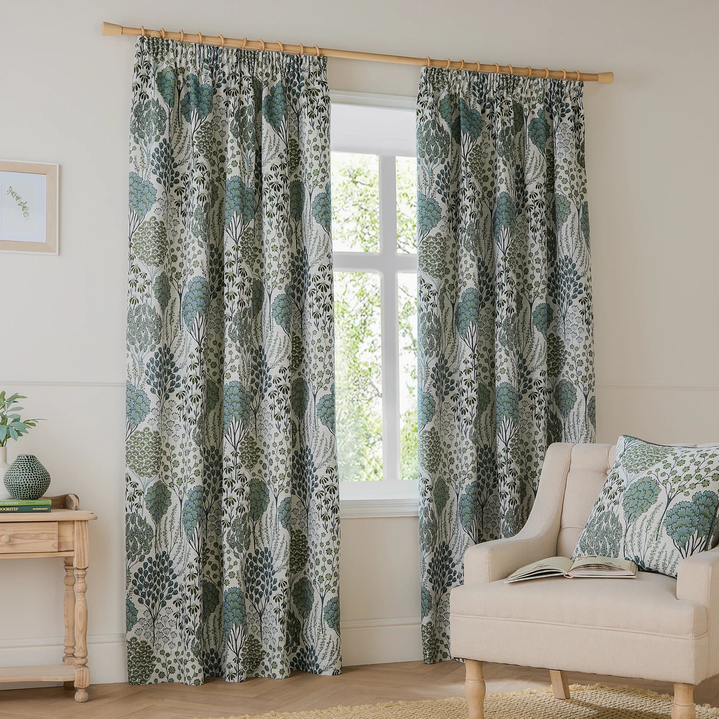 Wylder (Riva Home) Curtains Pencil Pleat / 66in x 72in (168cm x 183cm) / Thyme/Mineral OPHELIA FULLY LINED JACQUARD FLORAL CURTAINS  by Wylder