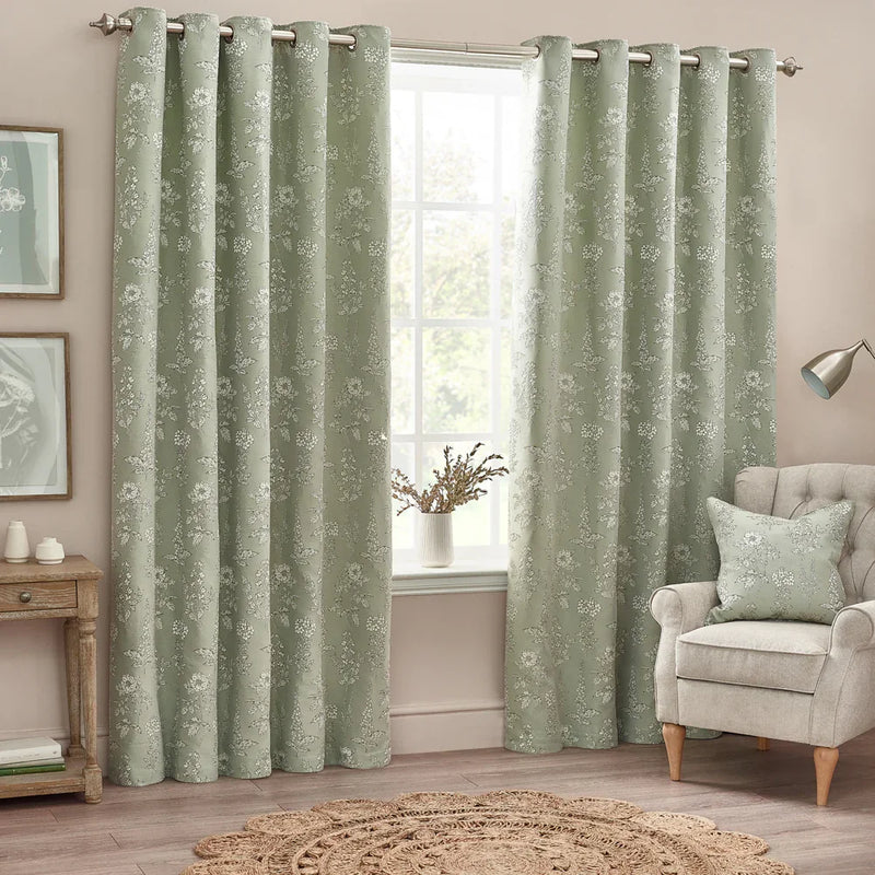 SOPHIA ROOM DARKENING EYELET CURTAINS IN SAGE by Wylder