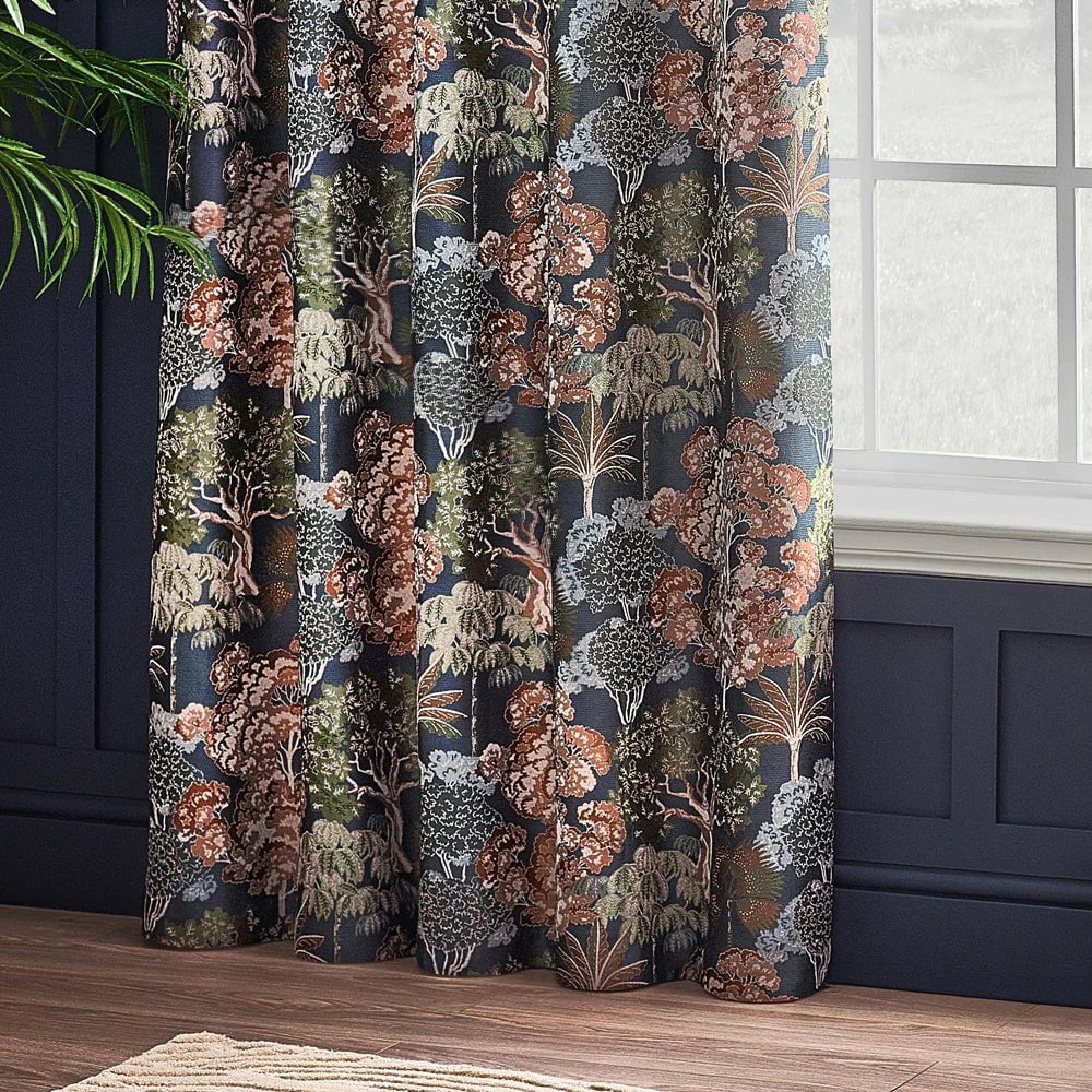 Wylder (Riva Home) Curtains Woodlands Room Darkening Eyelet Curtains in Navy (229cm x 229cm)