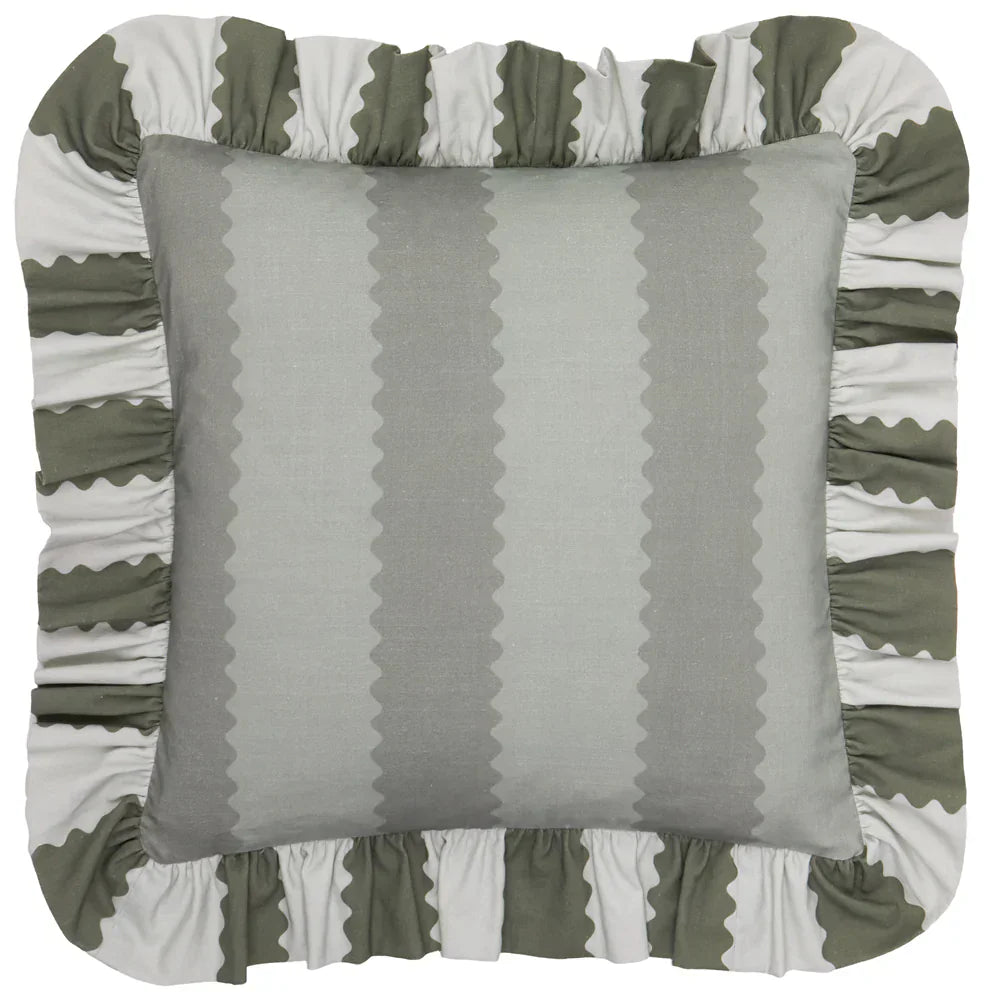 Wylder (Riva Home) Cushions Bay Green/Mist BIRDIE STRIPE RUFFLE CUSHION  by Wylder