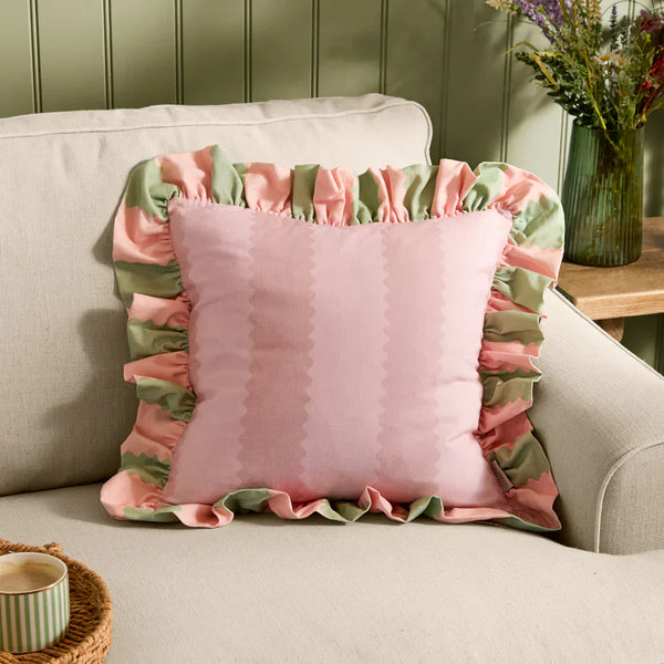 BIRDIE STRIPE RUFFLE CUSHION  by Wylder