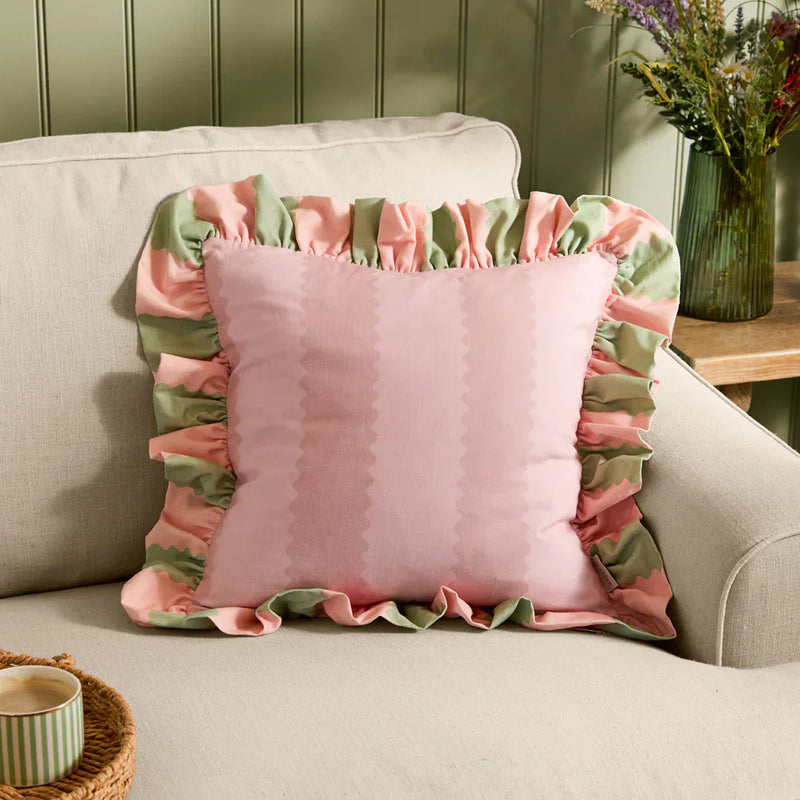 BIRDIE STRIPE RUFFLE CUSHION  by Wylder