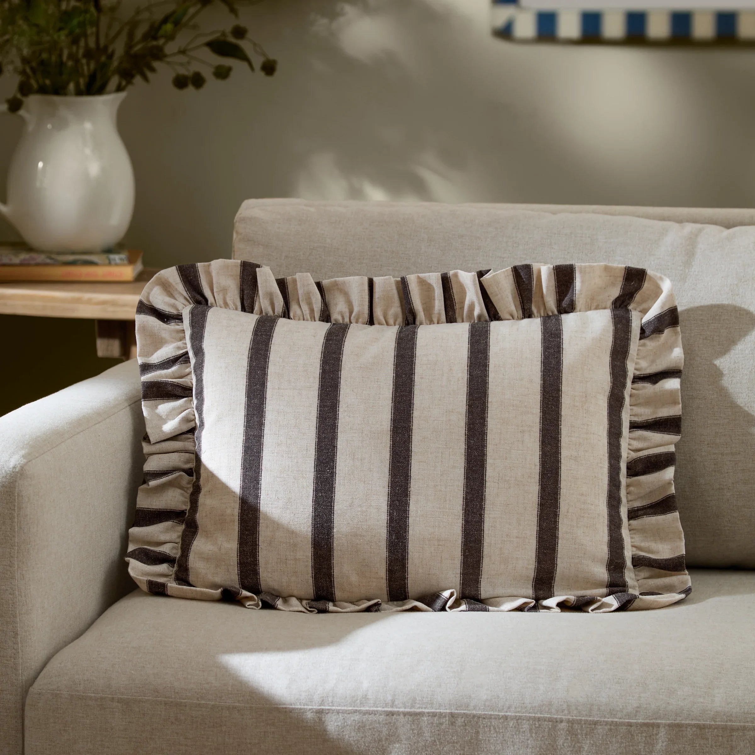 Wylder (Riva Home) Cushions Chocolate CONNIE STRIPED RUFFLE CUSHION  by Wylder