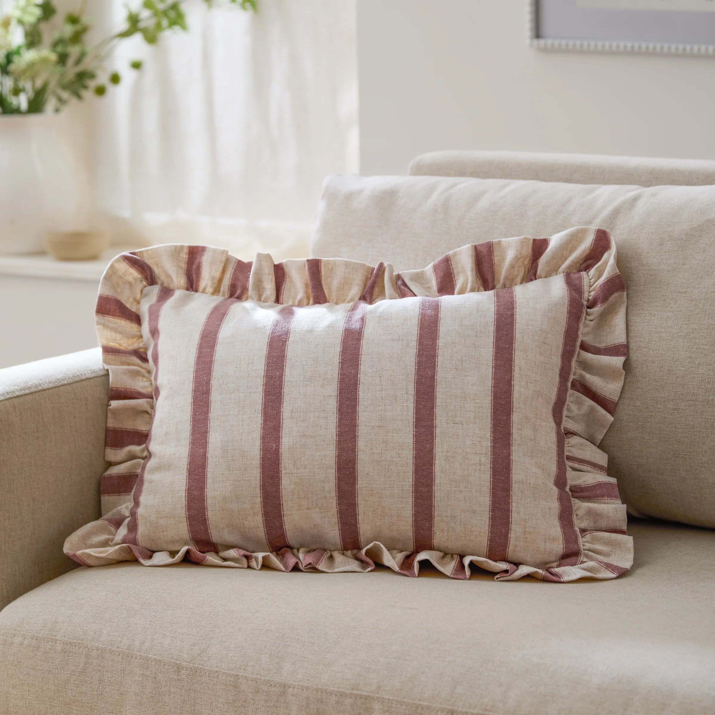 Wylder (Riva Home) Cushions Clay/Pink CONNIE STRIPED RUFFLE CUSHION  by Wylder