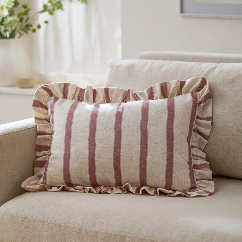 CONNIE STRIPED RUFFLE FEATHER FILLED CUSHION by Wylder