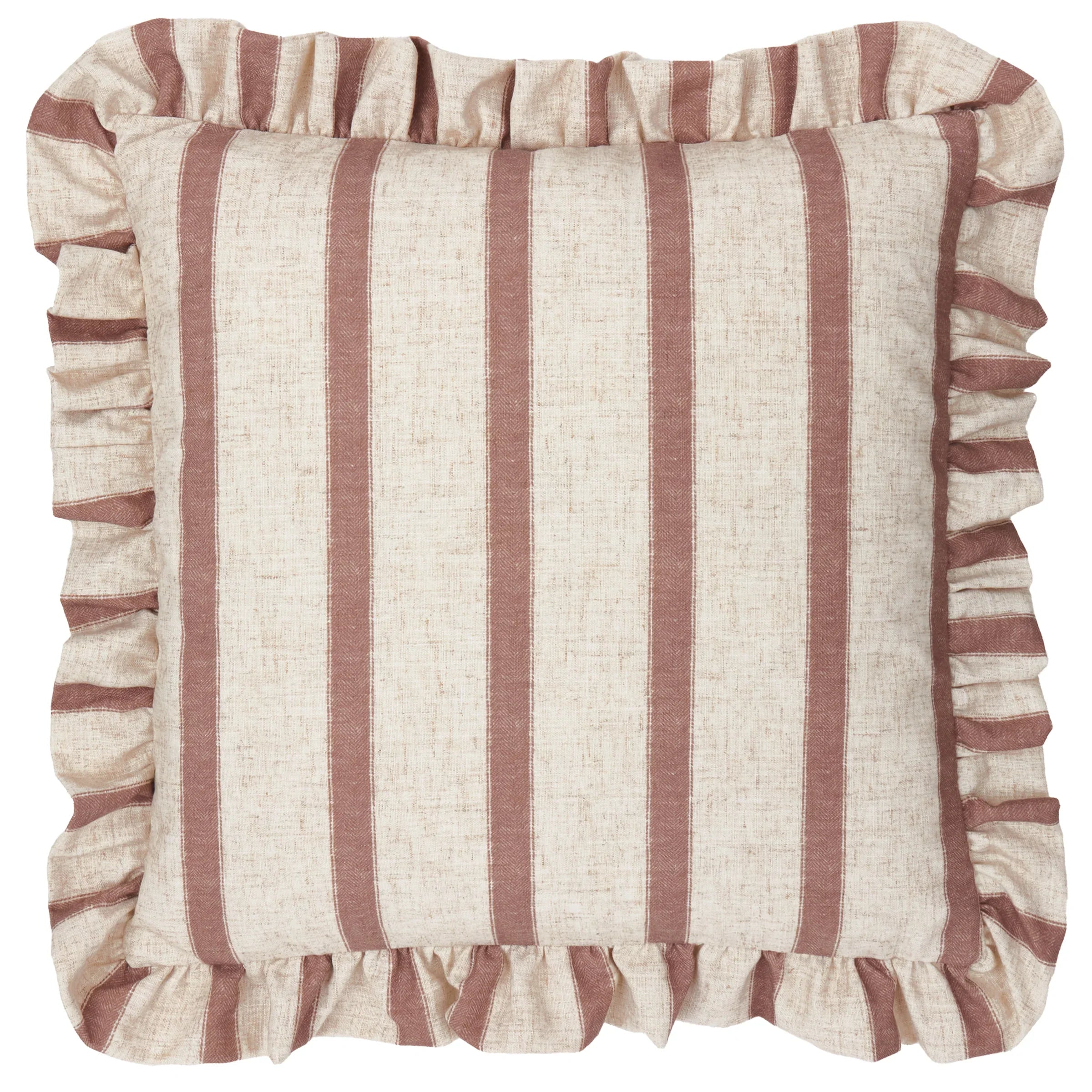 Wylder (Riva Home) Cushions CONNIE SQUARE STRIPED RUFFLE FEATHER FILLED CUSHION by Wylder