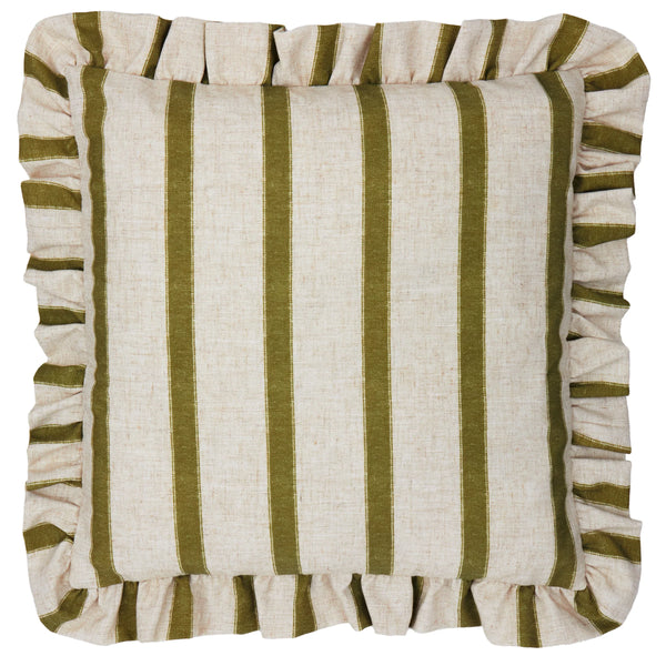 CONNIE SQUARE STRIPED RUFFLE FEATHER FILLED CUSHION by Wylder