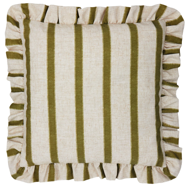 CONNIE SQUARE STRIPED RUFFLE FEATHER FILLED CUSHION by Wylder