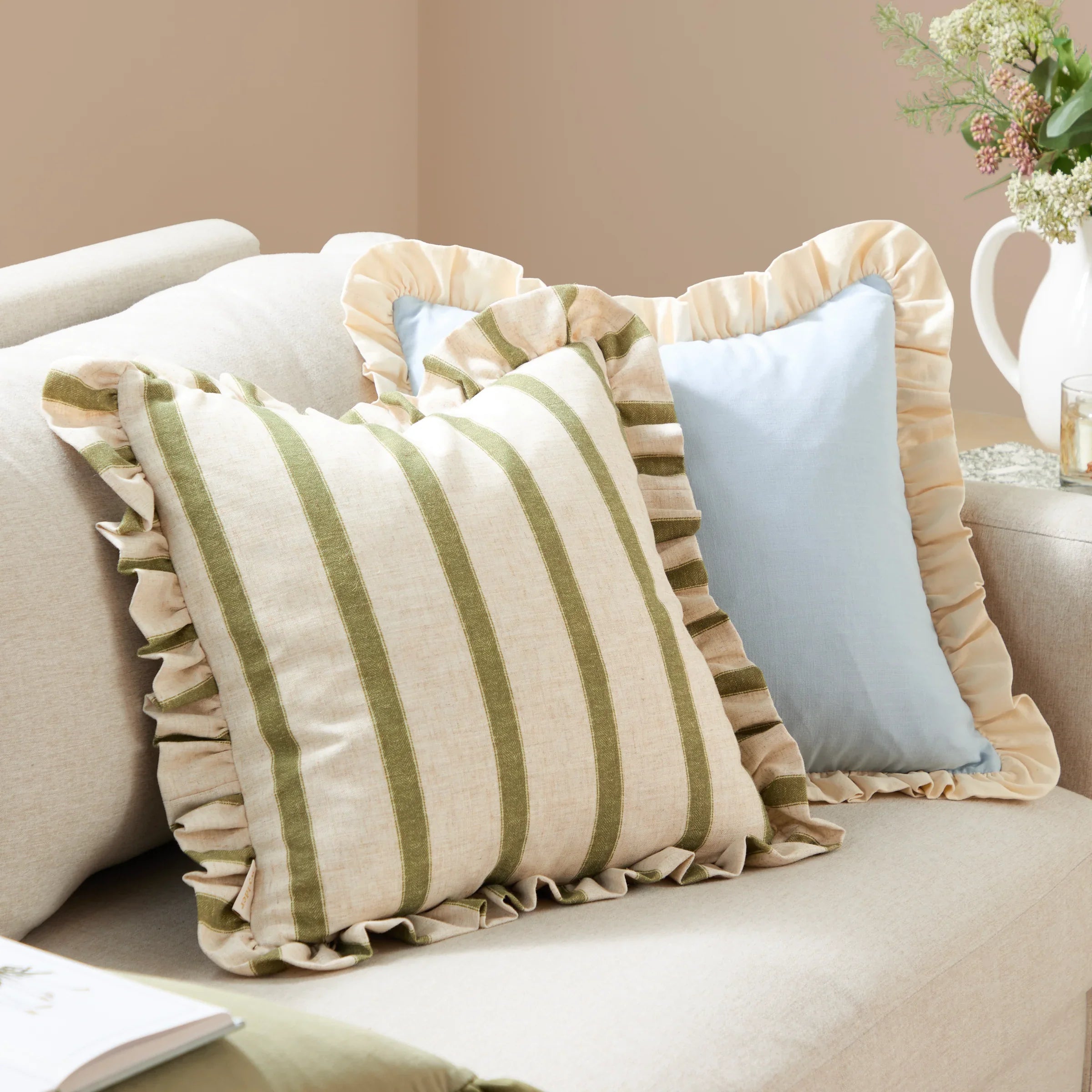 Wylder (Riva Home) Cushions CONNIE SQUARE STRIPED RUFFLE FEATHER FILLED CUSHION by Wylder
