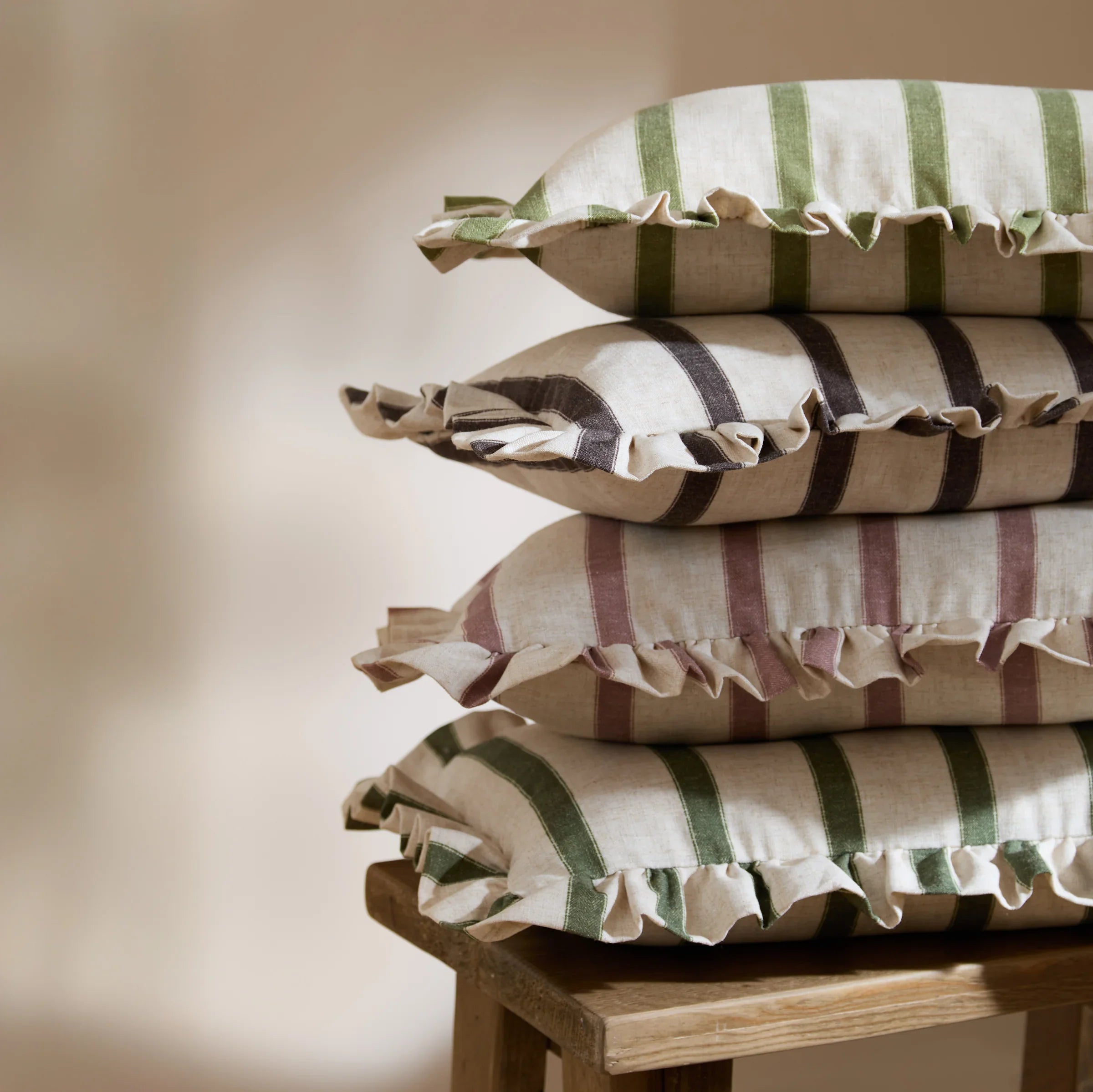 Wylder (Riva Home) Cushions CONNIE STRIPED RUFFLE FEATHER FILLED CUSHION by Wylder