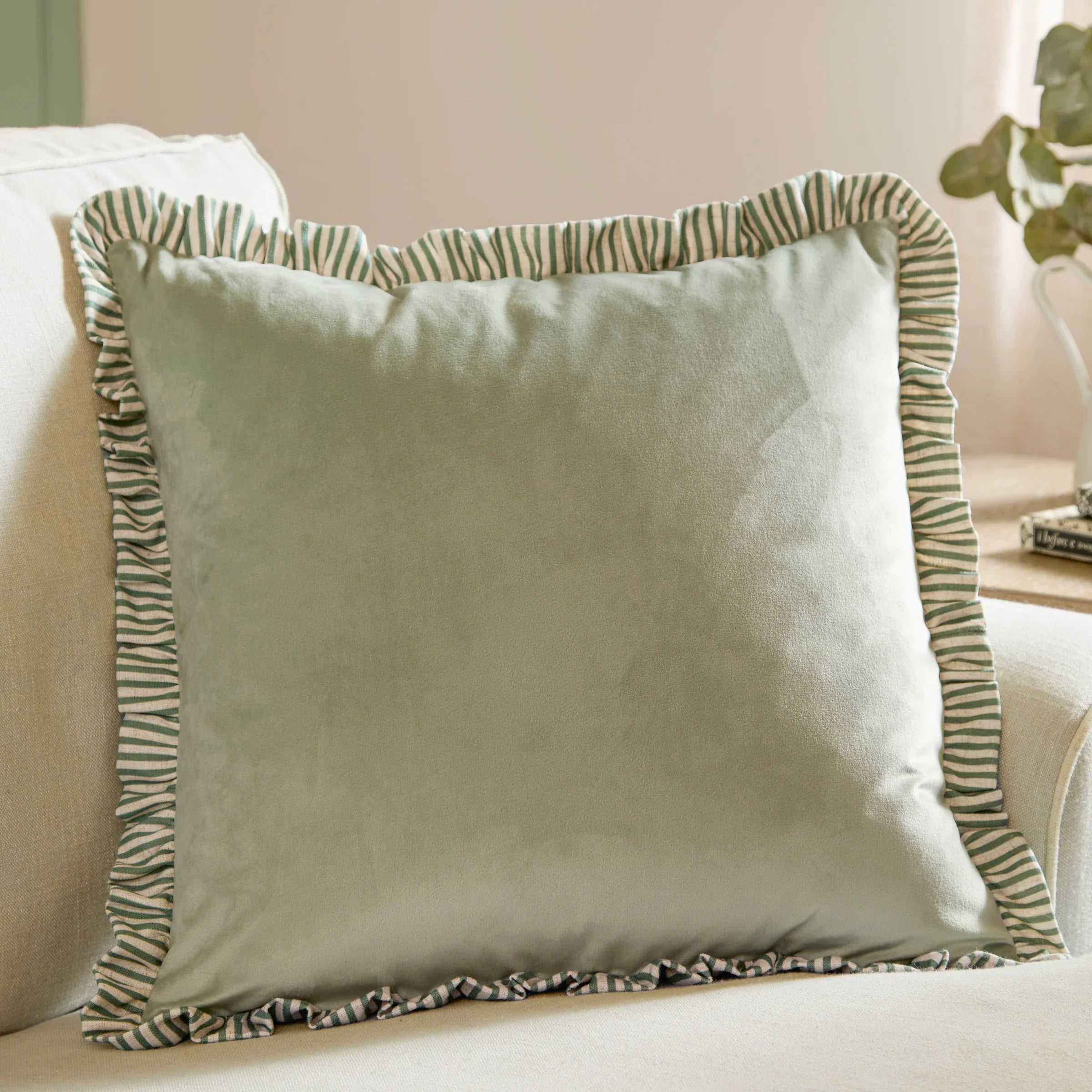 Wylder (Riva Home) Cushions Green SOLENE RUFFLE MATTE VELVET CUSHION  by Wylder