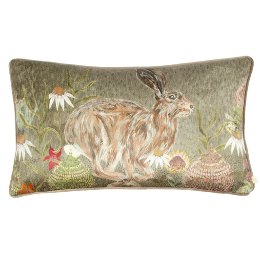 Wylder (Riva Home) Cushions MEADOW BLOOM HAZEL HARE PRINTED CHENILLE CUSHION SAGE by Wylder Nature