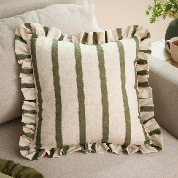 CONNIE SQUARE STRIPED RUFFLE CUSHION  by Wylder