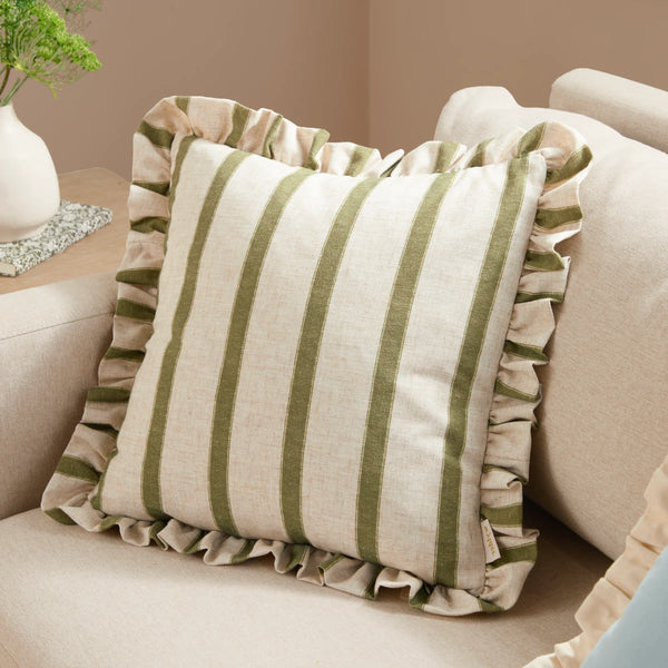 CONNIE SQUARE STRIPED RUFFLE CUSHION  by Wylder