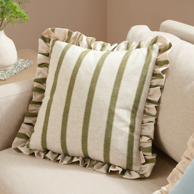 CONNIE SQUARE STRIPED RUFFLE FEATHER FILLED CUSHION by Wylder