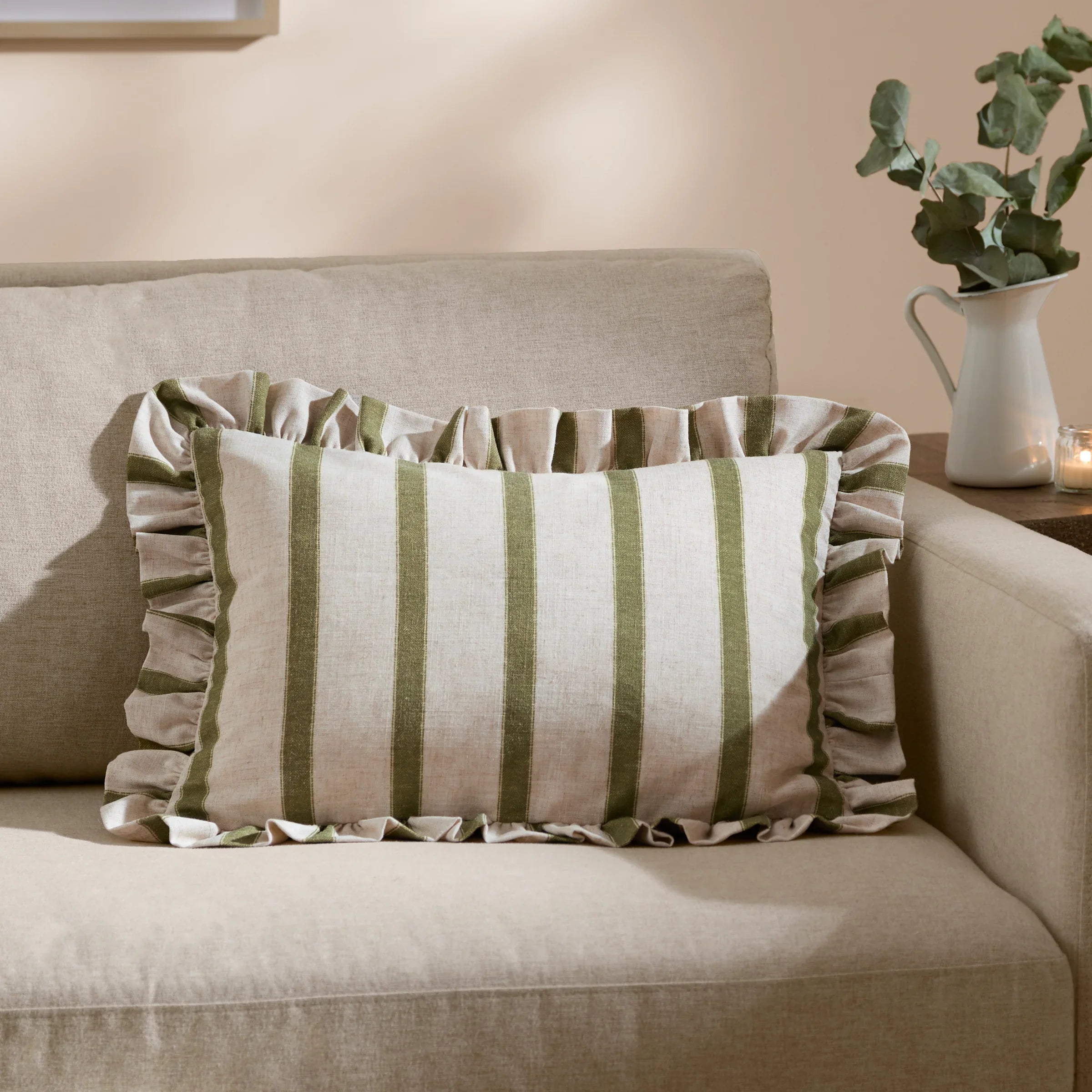 Wylder (Riva Home) Cushions Olive CONNIE STRIPED RUFFLE CUSHION  by Wylder
