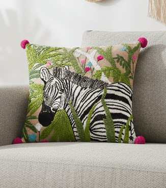 Premium Zebra Embroidered feather filled Cushion Multicolour by Wylder
