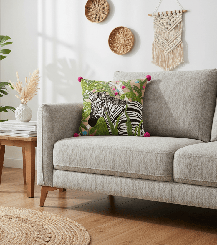 Wylder (Riva Home) Cushions Premium Zebra Embroidered feather filled Cushion Multicolour by Wylder