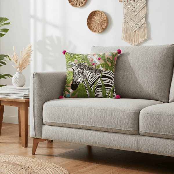 Premium Zebra Embroidered feather filled Cushion Multicolour by Wylder