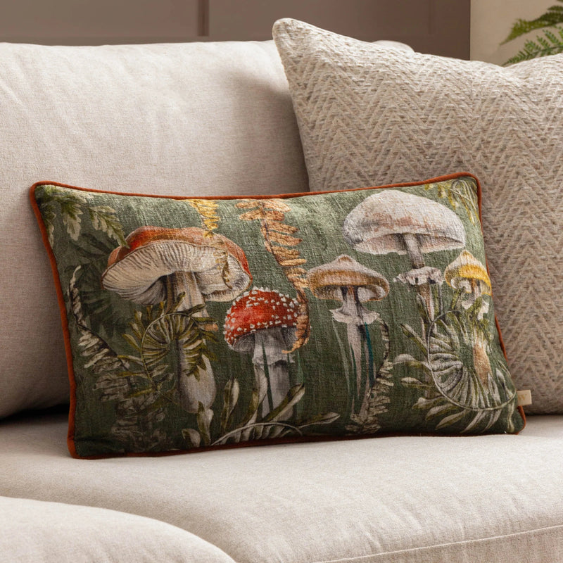 Kielder Forest Printed Velvet Cushion Fungi by Wylder