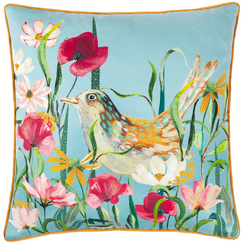 Wylder Nature Marais Bird Meadow Printed Chenille Cushion Multicolour