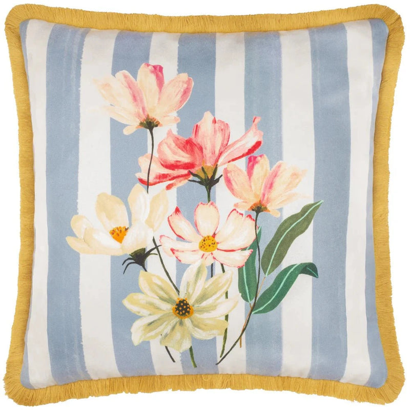 Wylder Nature Marais Cosmos Printed Chenille Cushion Blue/Yellow