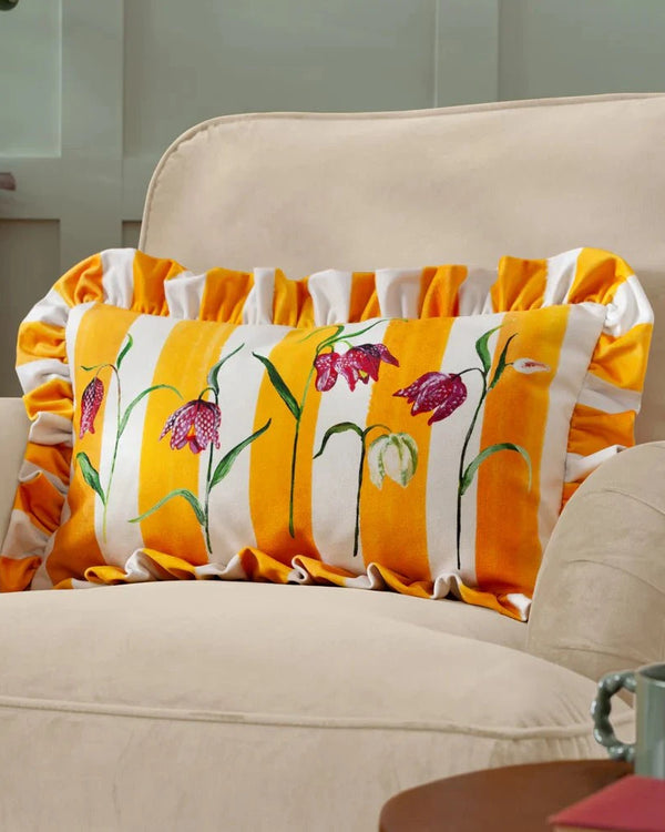 Wylder Nature Marais Fritillaries Printed Chenille Cushion Yellow