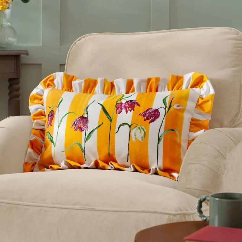 Wylder Nature Marais Fritillaries Printed Chenille Cushion Yellow