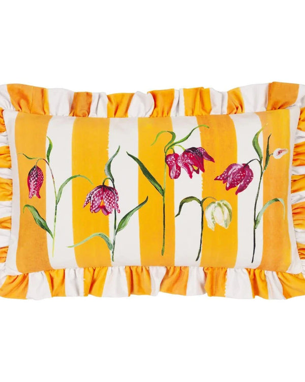 Wylder Nature Marais Fritillaries Printed Chenille Cushion Yellow