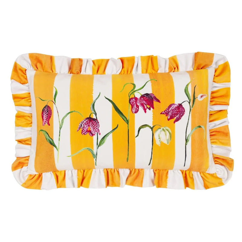Wylder Nature Marais Fritillaries Printed Chenille Cushion Yellow