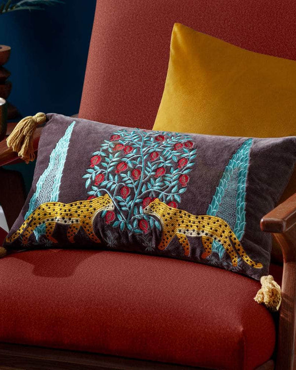 Wylder Tropics Aritra Embroidered Velvet Cushion Multicolour