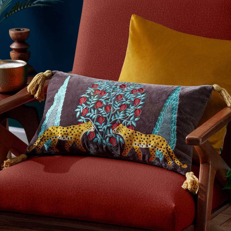 Wylder Tropics Aritra Embroidered Velvet Cushion Multicolour