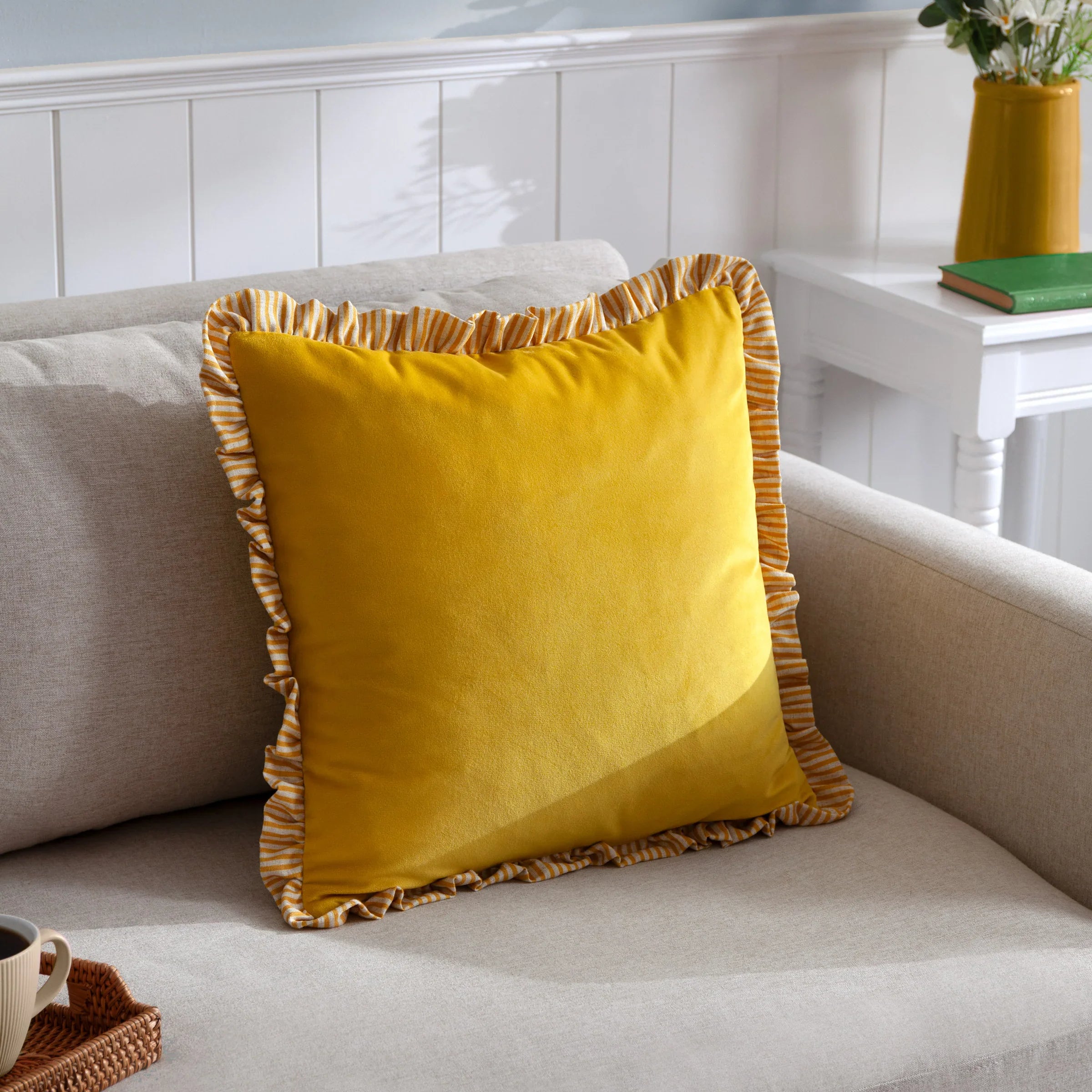 Wylder (Riva Home) Cushions Yellow SOLENE RUFFLE MATTE VELVET CUSHION  by Wylder