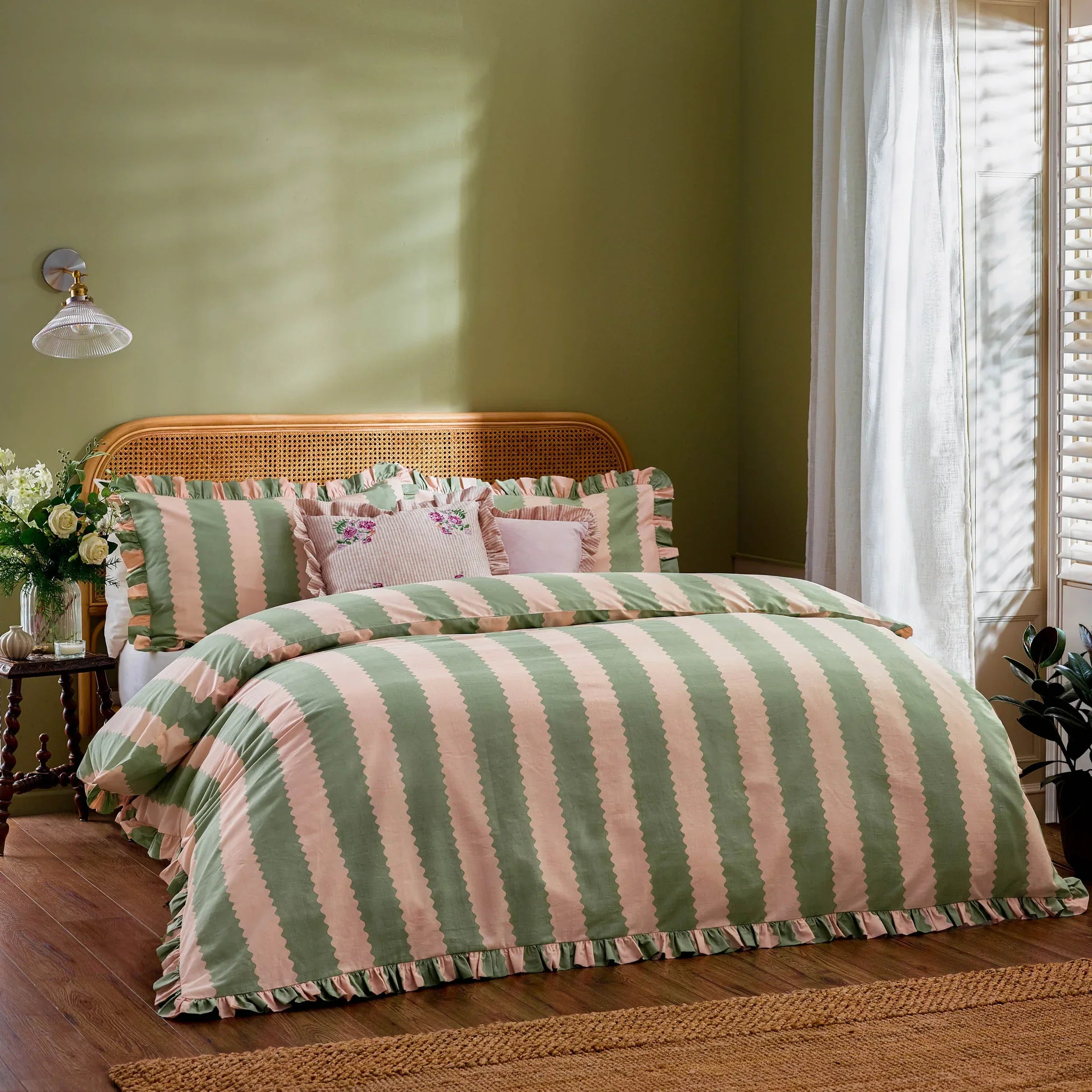 Wylder (Riva Home) Duvet Cover set BIRDIE STRIPE RUFFLE DUVET COVER SET  by Wylder