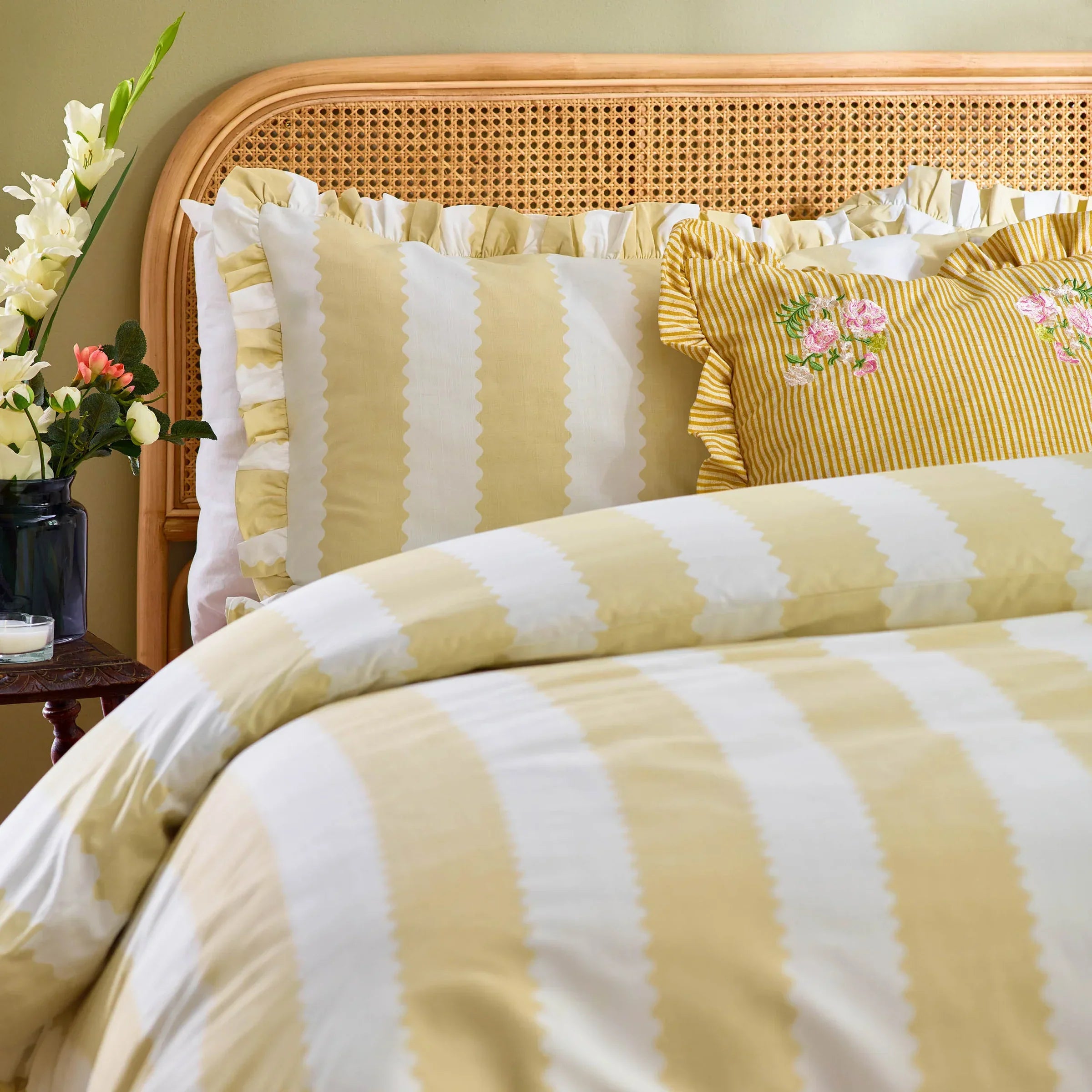 Wylder (Riva Home) Duvet Cover set BIRDIE STRIPE RUFFLE DUVET COVER SET  by Wylder