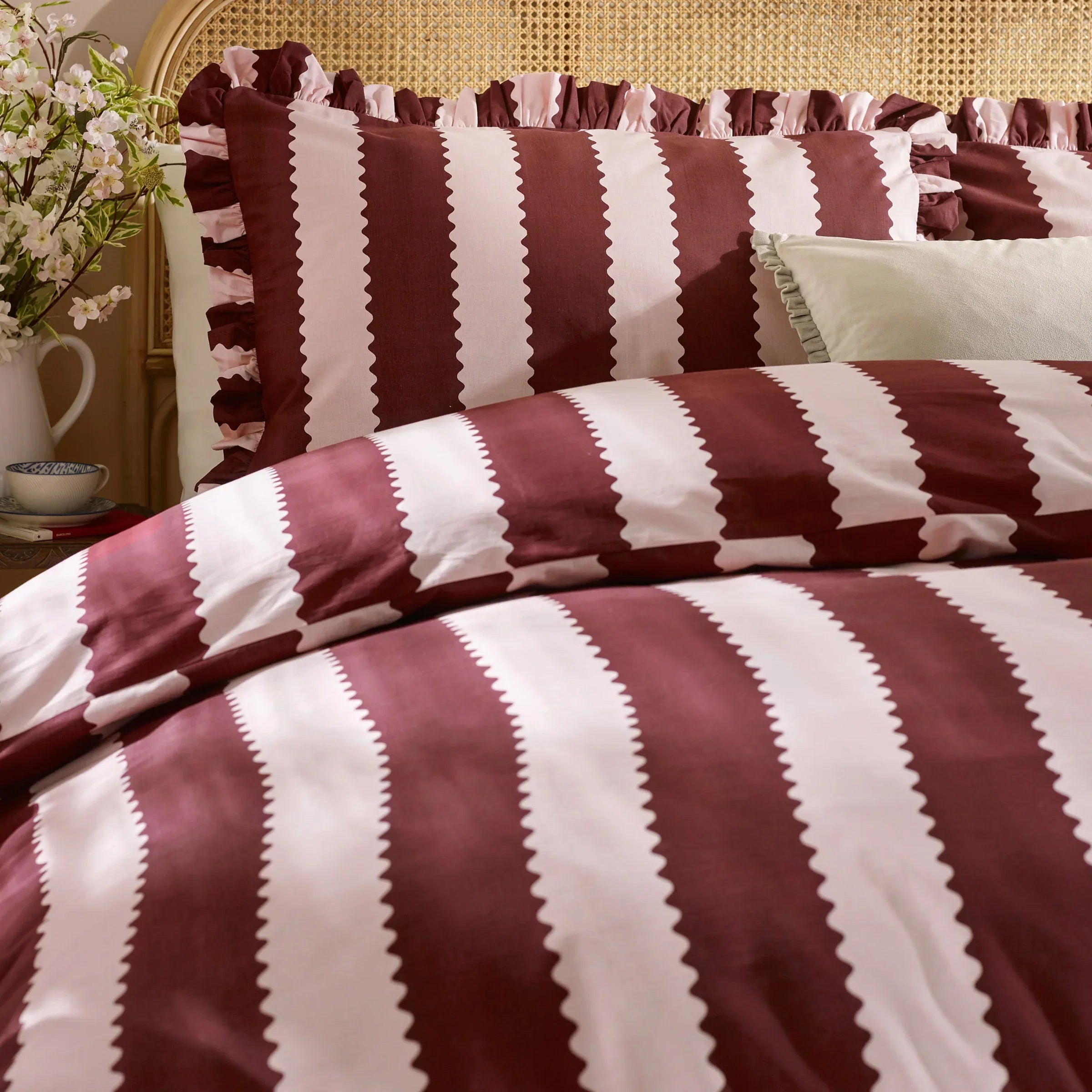 Wylder (Riva Home) Duvet Cover set BIRDIE STRIPE RUFFLE DUVET COVER SET  by Wylder