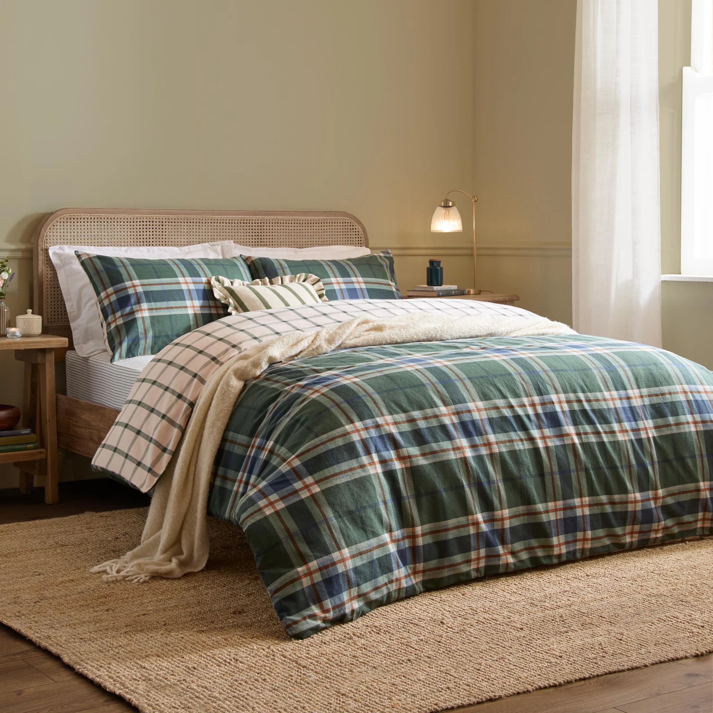 Wylder (Riva Home) Duvet Cover set BRAEMAR CHECK SOFT BRUSHED COTTON DUVET COVER SET FOREST/NAVY  by Wylder